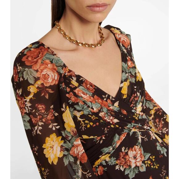 Veronica Beard Avani Floral Maxi Dress US 4 Brown 100% Silk Formal Gown Roses - Picture 3 of 15